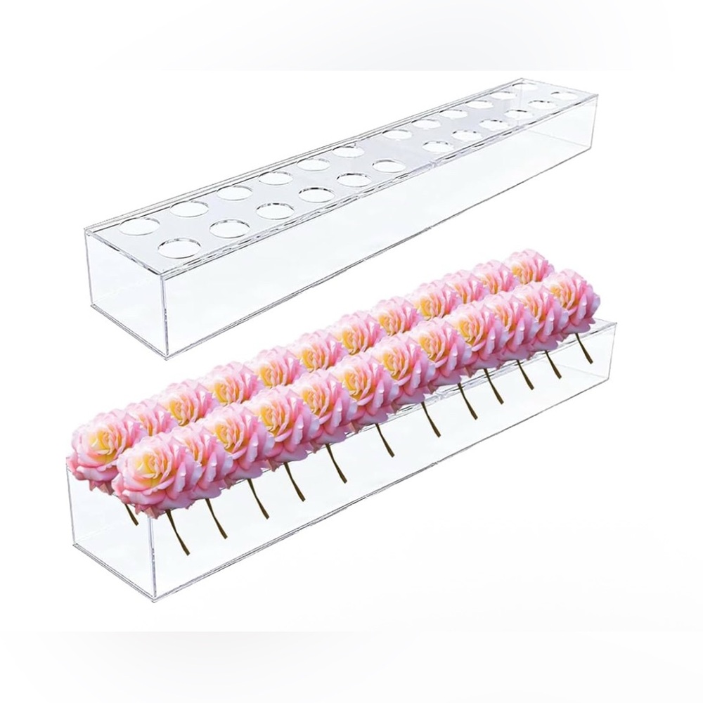 Modern Clear Acrylic 24-Hole Rectangular Flower Vase Centerpiece New In